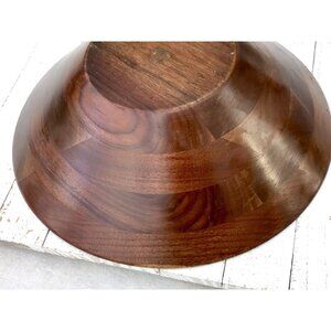 Vtg MCM Kustom Kraft Hand Turned Solid Black Walnut Wood Salad Bowl 12” Dining 2